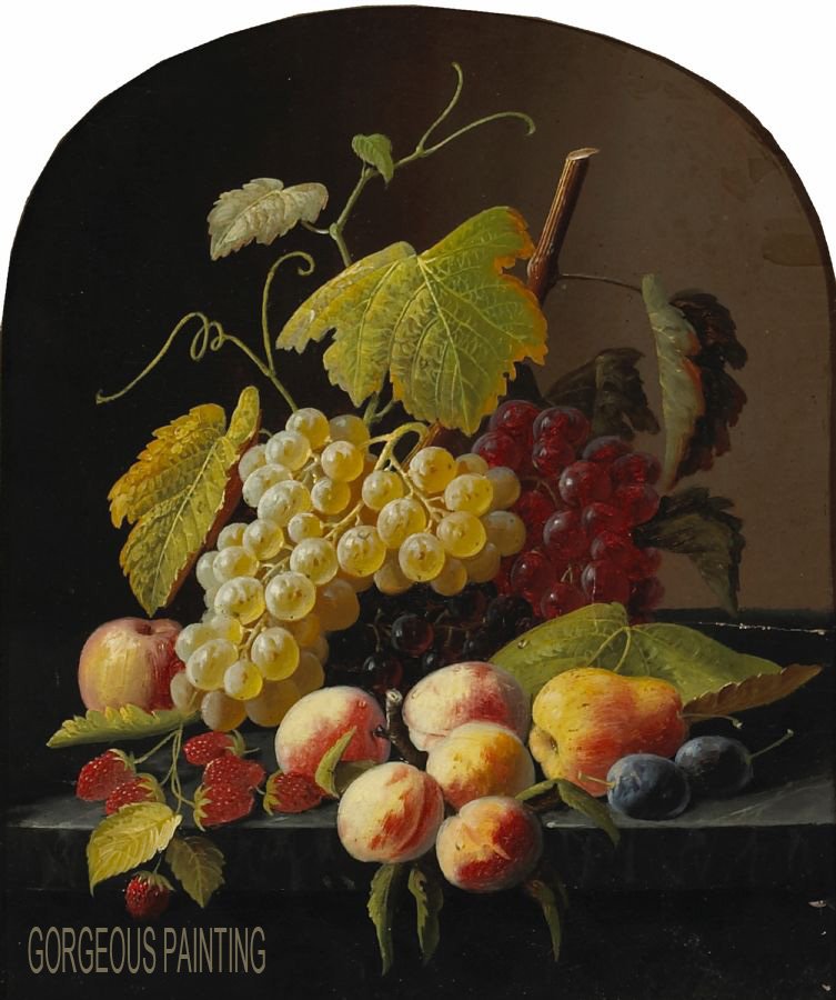 Red & Green Grapes With Peaches Square Shape Still Life Oil Paintings