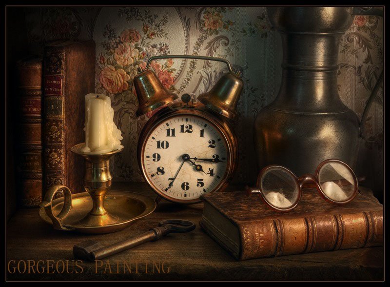 Home Decoration The Clock Still Life Oil Paintings on Cavas