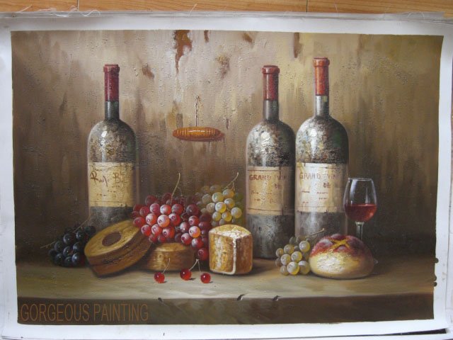 Handmade Fruit and Red Wine Still Life Oil Paintings on Canvas
