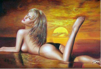 A Girl Lying At The Sea Sun Background Canvas Nude Oil Paintings