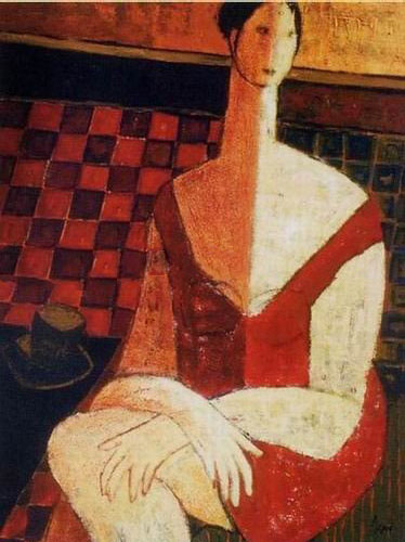 A Woman Subject Canvas Orange Background Scenery Oil Paintings