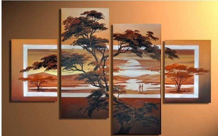 A Tree Subject Orange Background With Strong Sense Of Three-dimensional Scenery Oil Paintings