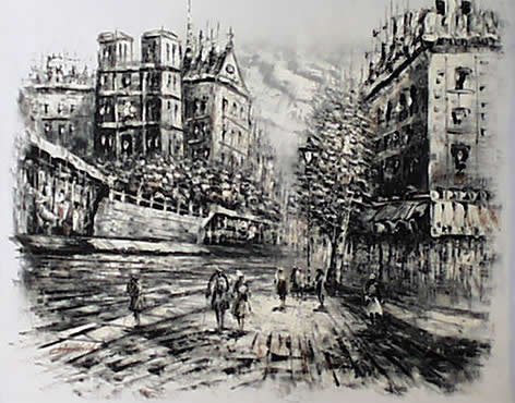 Grey Background Canvas Street Scenery Oil Paintings