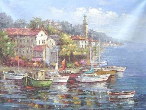 Colourful Background Canvas With Many Ships Scenery Oil Paintings