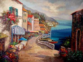 Garden Houses Colourful Background Canvas Scenery Oil Paintings