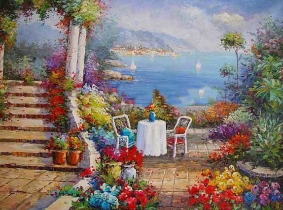 Garden Subject Colourful Background Canvas Scenery Oil Paintings
