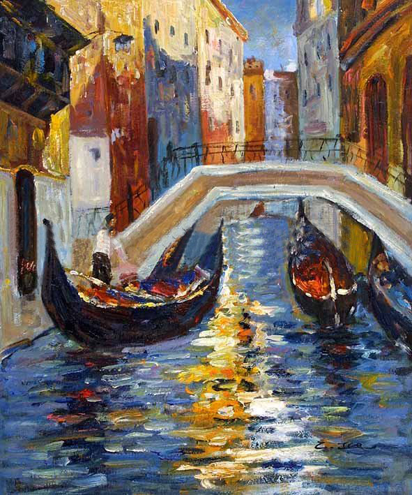 Colourful Background Venice Water Scene Canvas Scenery Oil Paintings