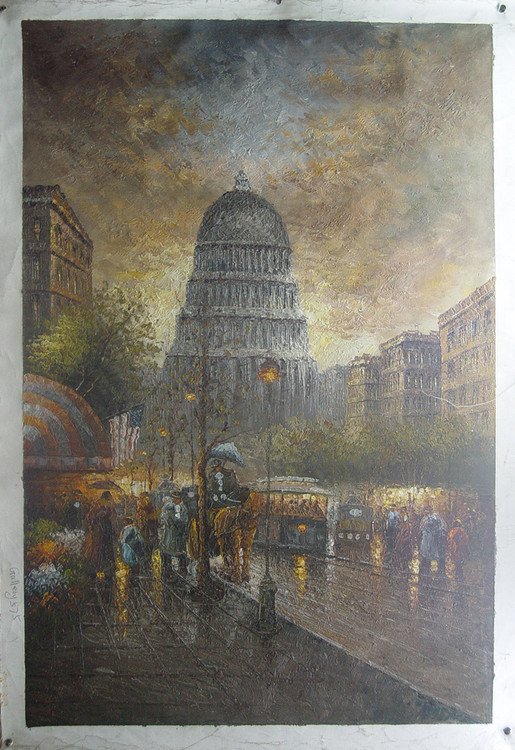 Gray Background Rain Subject With Many Streets Scenery Oil Paintings