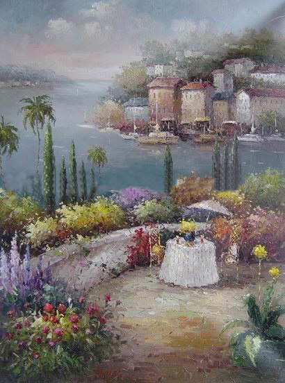 Canvas Garden Background Square Shape Scenery Oil Paintings