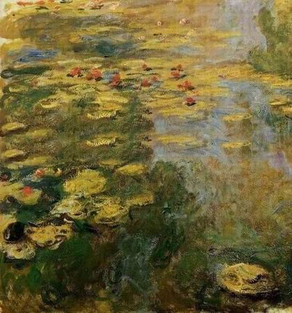 Square Shape Golden Background Calm Lake Scenery Oil Paintings