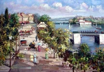 Street Background With Many Person Canvas Scenery Oil Paintings