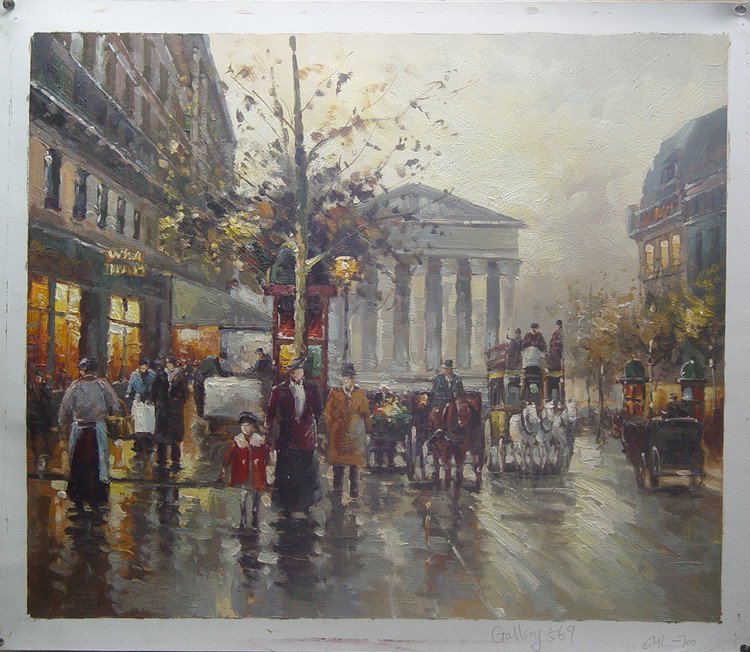 Gray Background With Many Persons On The Street Canvas Scenery Oil Paintings
