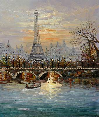 Eiffel Tower Square Shape Canvas Scenery Oil Paintings