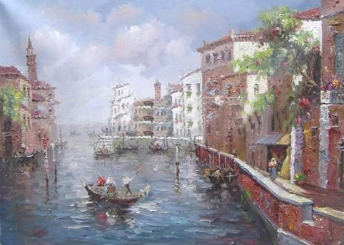 Venice Water Scene With Houses Canvas Scenery Oil Paintings