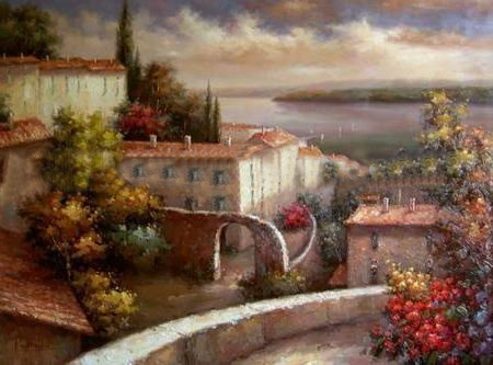 Dark Background With Gardens Canvas Scenery Oil Paintings