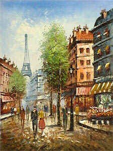 Many Houses Orange Background Canvas Scenery Oil Paintings