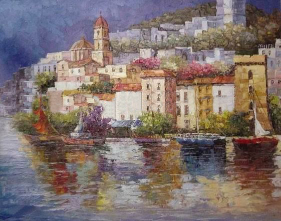 With Many Castles Calm Lake Canvas Scenery Oil Paintings