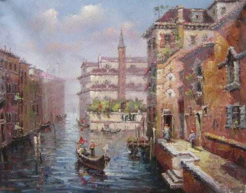 With Many Houses Rectangular Shape Canvas Scenery Oil Paintings