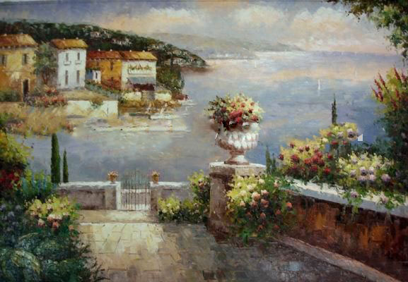 Handpainted Mediterranean Good Shape Scenery Oil Paintings