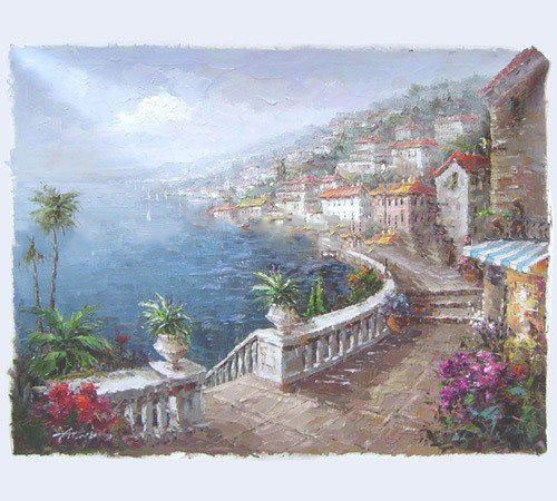 Beautiful Fantasy Mediterranean Good Shape Scenery Oil Paintings