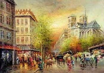 Handpainted Mordern Street Well Shape Scenery Oil Paintings