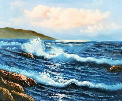 Cloud Background Blue Wave Wall Decoration Seascape Oil Paintings