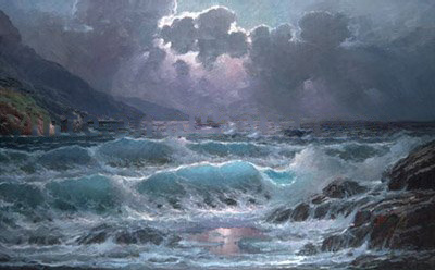 Huge Wave Gray Heaven Background Vivid Colour Seascape Oil Paintings