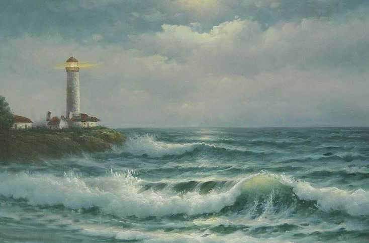 Light Gray Background Wave Subject Board Seascape Oil Paintings