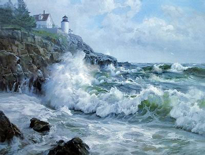 Stormy Waves White Sky Background Pure Hand-painted Seascape Oil Paintings