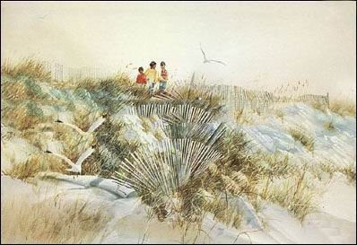 Three People Light Gold Background Never Fade Seascape Oil Paintings