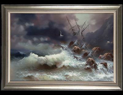 Huge Wave Framed Gray Background Seascape Oil Paintings