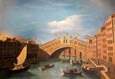 Brown Bridge With Many Boats Canvas Seascape Oil Paintings