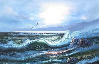 Torrent Subject Blue Background Canvas Seascape Oil Paintings