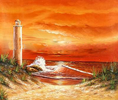 Beach Orange Background Canvas Seascape Oil Paintings