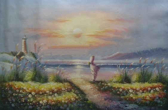 Yellow Dandelion Dawn Background Canvas Seascape Oil Paintings