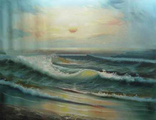 Blue Background Canvas Dawn Seascape Oil Paintings