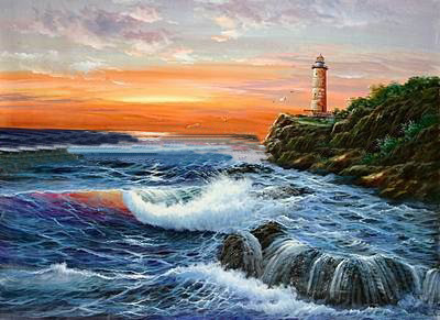 Wave Subject Dusk Background Canvas Seascape Oil Paintings