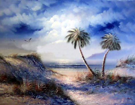 Coconut Tree Background Blue Sky Canvas Seascape Oil Paintings
