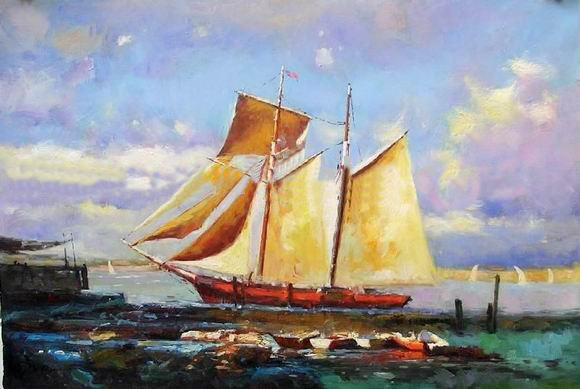 Ivory Ship With Colourful Background Canvas Seascape Oil Paintings