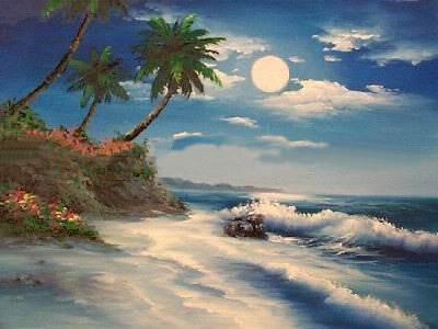 Blue Background With Coconut Trees Canvas Seascape Oil Paintings