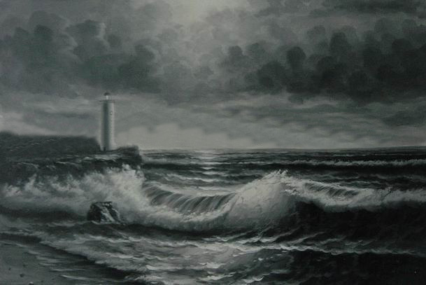 Light Black Background Torrent Canvas Seascape Oil Paintings
