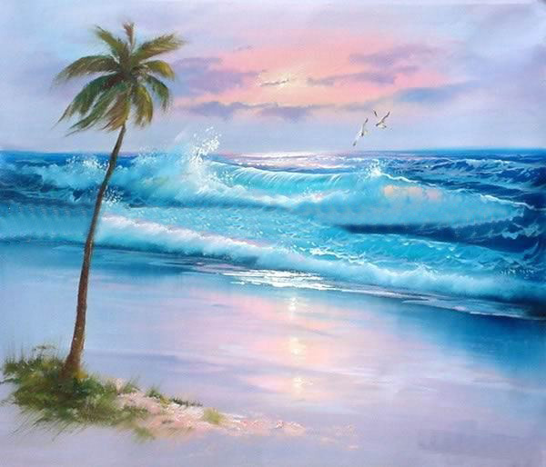 Blue Wave Dawn Subject Canvas Seascape Oil Paintings