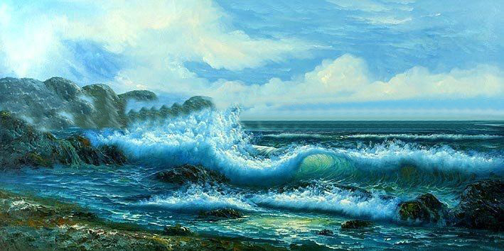 Blue Background Torrent Canvas Seascape Oil Paintings
