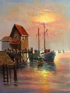 Gold Background With Many Ships Canvas Seascape Oil Paintings