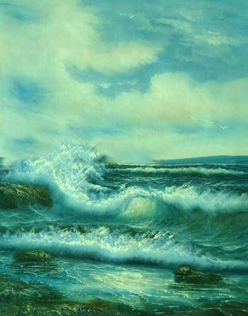 Green Wave Canvas Square Shape Seascape Oil Paintings