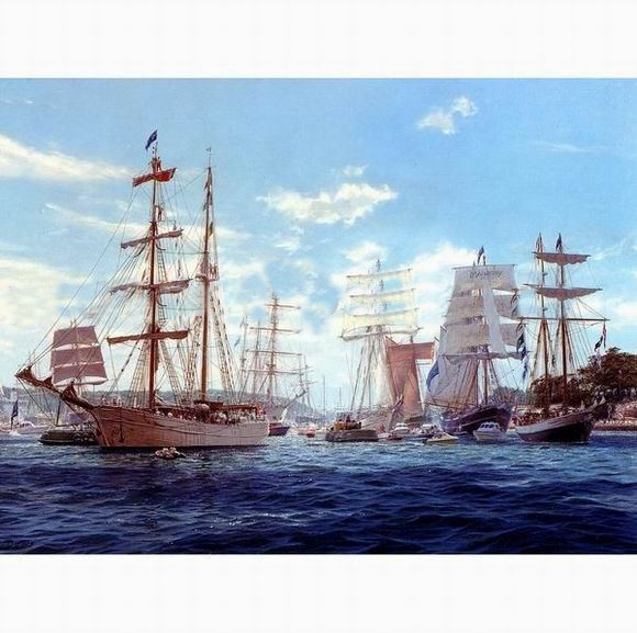 Blue Wave With Many Ships Canvas Seascape Oil Paintings