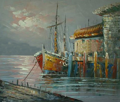 Gray Background With Ships On Canvas Seascape Oil Paintings