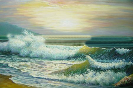 Dawn Background Wave Stream Canvas Seascape Oil Paintings