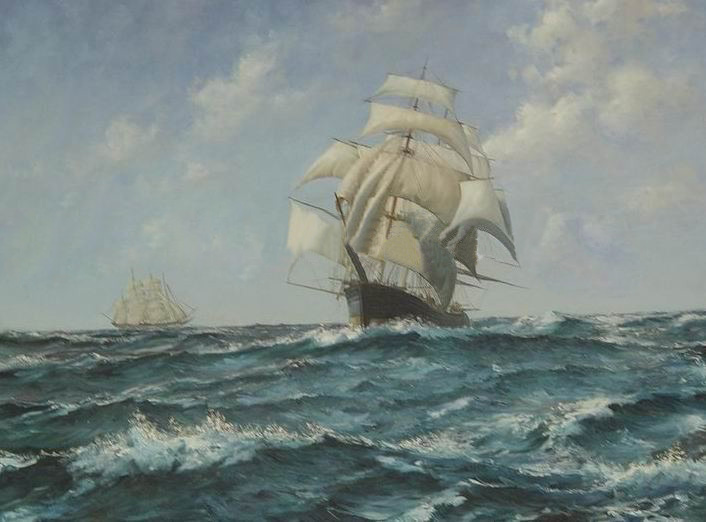 Rectangular Shape With A Ship Canvas Seascape Oil Paintings