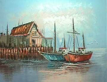 Blue Background With Many Boats Canvas Seascape Oil Paintings